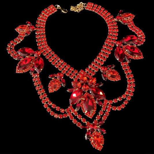 Red Exaggerated Necklace Vintage Elegant for Women Wedding Gem Crystal Choker Bride Accessories Party Gift Decoration Jewelry