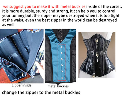 Women Heavy Corset Hand Made Bustier With Locks AndKeys Lace Up Steel Boned Shaping Tops BlacK Patent Leather Gothic Bodices
