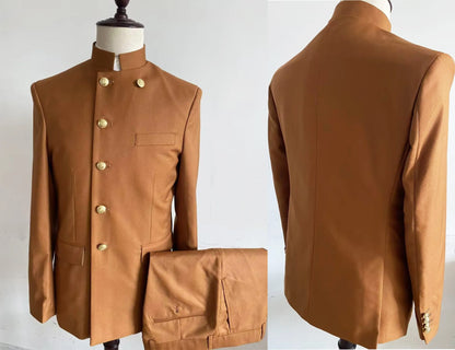 Nina Store 2025 Elegant African Style Men's Suit Stand Collar Royal Blue Blazer and Pants 2 Piece Casual Business Man Wear