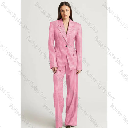 Tibetan Blue Stripe Single Button Women Pants Set High-end Female Two Pieces(Jacket+Trousers)أطقم بناطيل