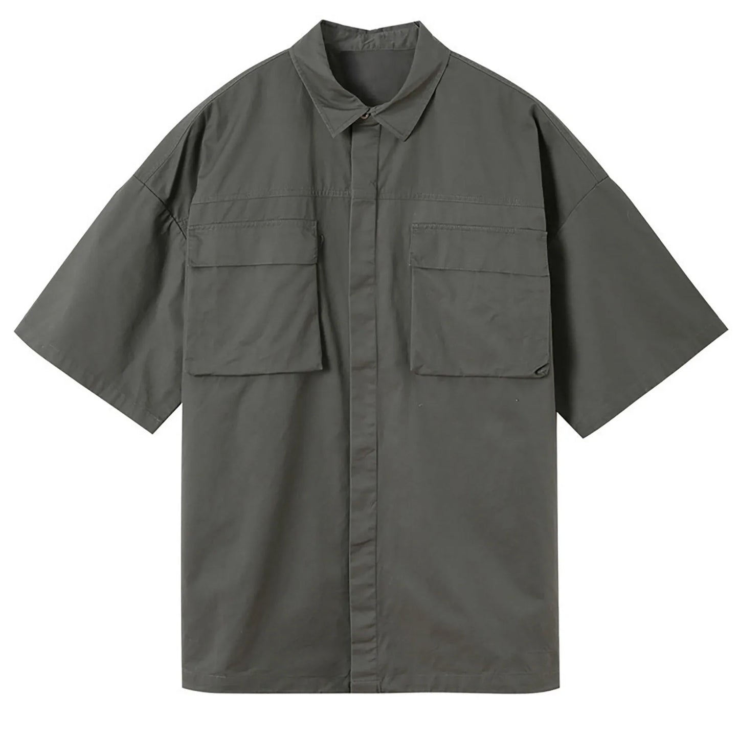 Summer Cargo Blouse Men'S Soild Shirt Pocket Lapel Short-Sleeved Shirts Casual Button Down Blouses For Men Thin Top