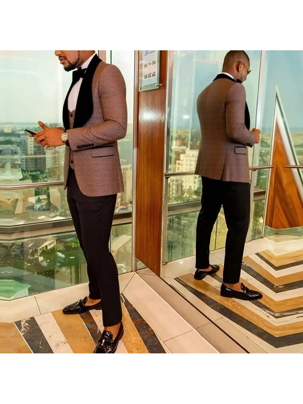 Mens 3 Piece Floral Tuxedo, Jacquard Slim Suit Set, Paisley Blazer Vest and Pants for Prom Wedding