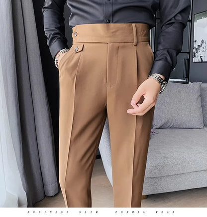 Korean Style Naples Suit Pants For Men Smart Casual High Waist Slim Fit Pencil Trousers Spring Summer Fashion Youth England Pant