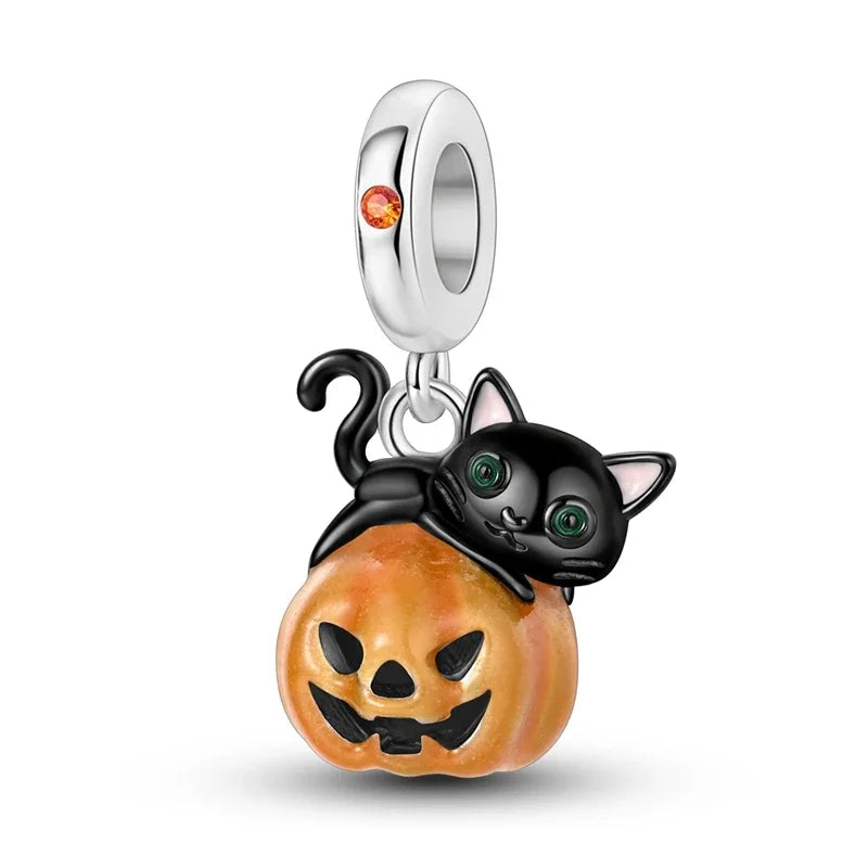 2025 New Halloween Charm Emit Light Bead 925 Sterling Silver Pumpkin Witch Skull Charm Fit Bracelet Pendant Women Jewelry Making
