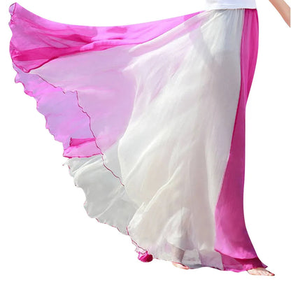 Floor Length Skirt Fashion Full Flowing Circle Color Women Chiffon Bohemian Styel Large Swing Sheer Breath Skirt for Cocktail