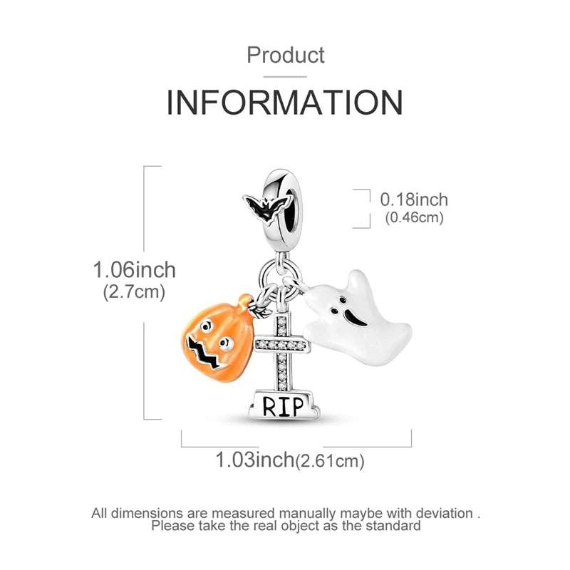 2025 New Halloween Charm Emit Light Bead 925 Sterling Silver Pumpkin Witch Skull Charm Fit Bracelet Pendant Women Jewelry Making