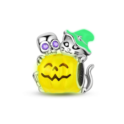 2025 New Halloween Charm Emit Light Bead 925 Sterling Silver Pumpkin Witch Skull Charm Fit Bracelet Pendant Women Jewelry Making