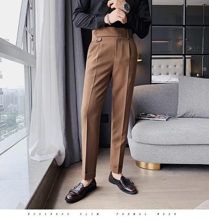 Korean Style Naples Suit Pants For Men Smart Casual High Waist Slim Fit Pencil Trousers Spring Summer Fashion Youth England Pant