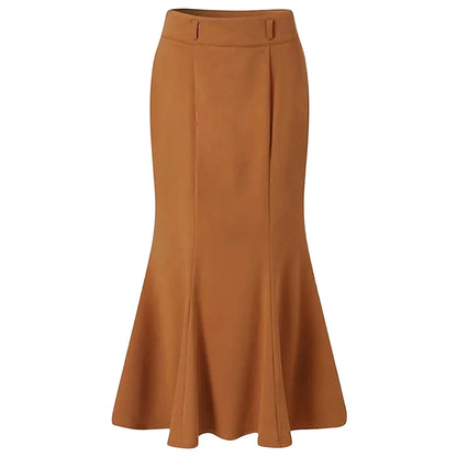 Women'S High Waist Elastic A Line Long Skirt Casual Party Long Skirt Solid Color High Waisted And Slim Looking Fishtail Skirt