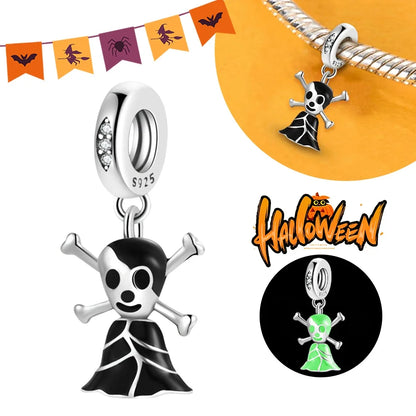 2025 New Halloween Charm Emit Light Bead 925 Sterling Silver Pumpkin Witch Skull Charm Fit Bracelet Pendant Women Jewelry Making