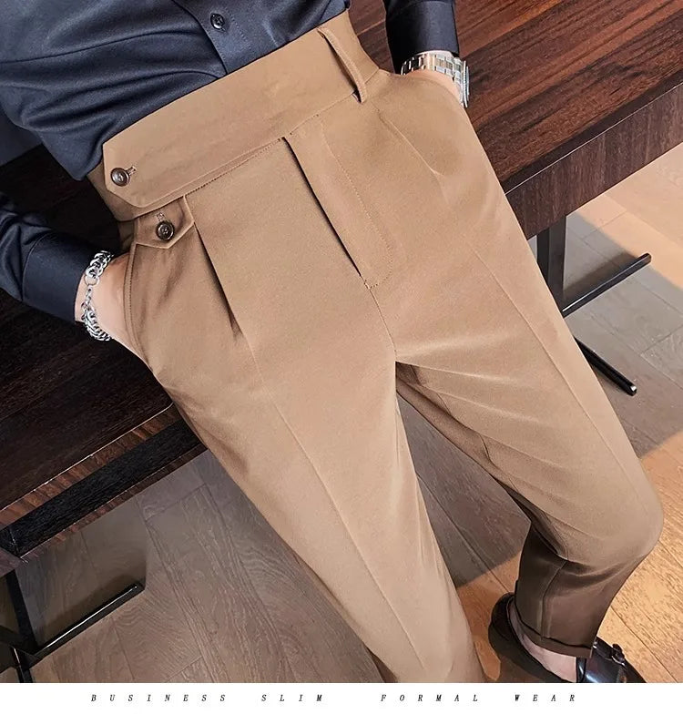 Korean Style Naples Suit Pants For Men Smart Casual High Waist Slim Fit Pencil Trousers Spring Summer Fashion Youth England Pant