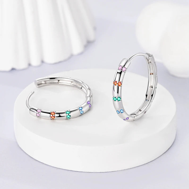 925 Sterling Silver Colorful Crystal Clover Hoop Earrings Stud Ear Wires For Women Wedding Engagement Girlfriend Birthday Gift