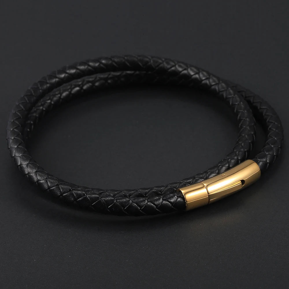 4mm/6mm Man-made Leather Necklace Choker For Men Boys Red Black Brown Braided Rope Chain Male Push Clasp Jewelry Gifts UN149