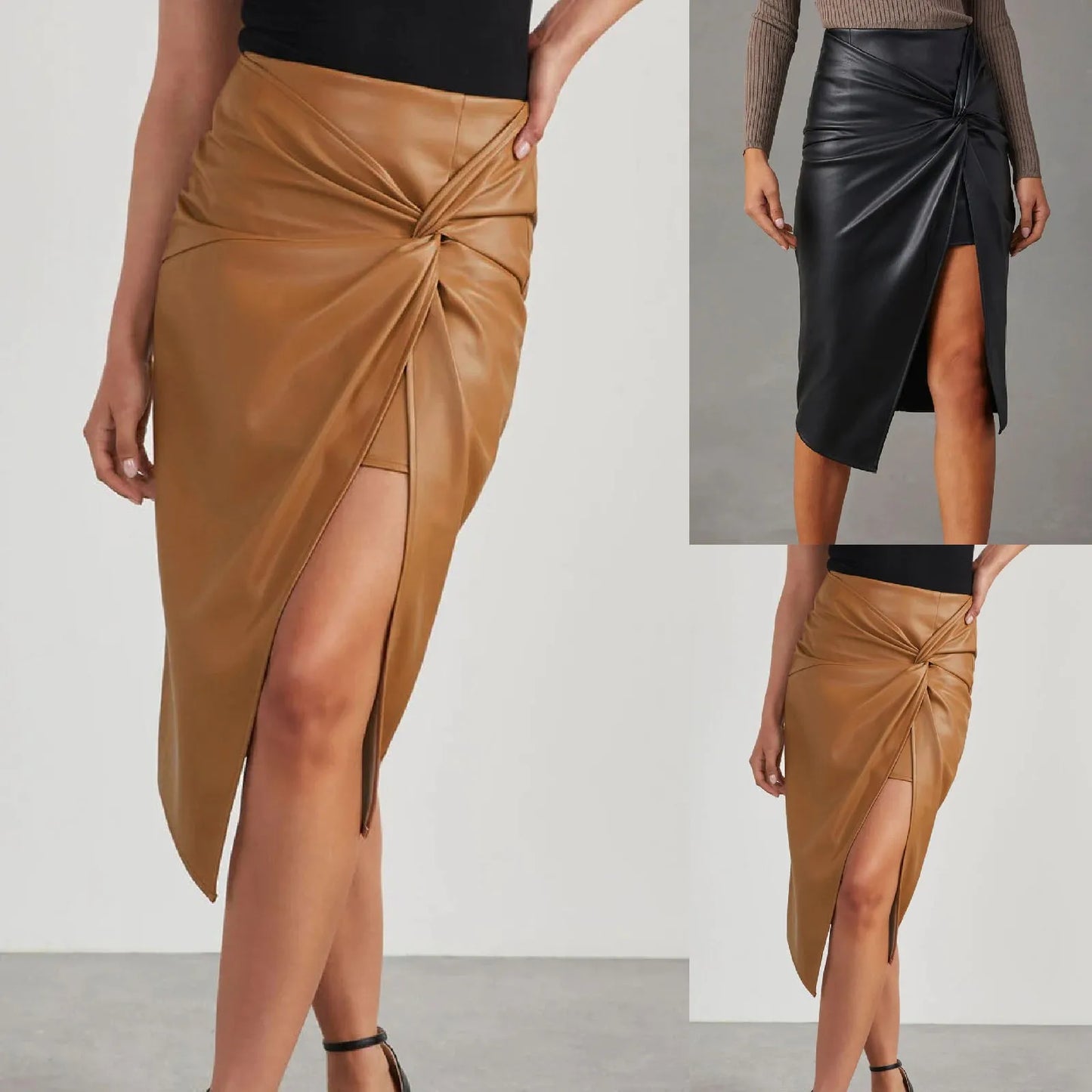 Beach Cover up Skirt Slit Mid Length Sexy Hottie Hip Hugging Leather Skirt For Women In Autumn And Leopard Print Mini Skirt