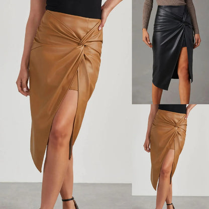 Beach Cover up Skirt Slit Mid Length Sexy Hottie Hip Hugging Leather Skirt For Women In Autumn And Leopard Print Mini Skirt