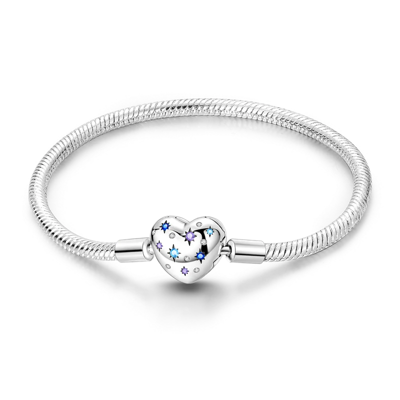 925 Sterling Silver Bracelets 17-20CM Original Golden Sparkling Heart Shaped Bracelet Fit DIY Charms Beads Fashion Women Jewelry