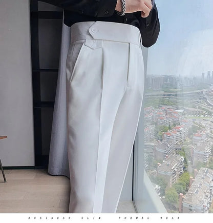 Korean Style Naples Suit Pants For Men Smart Casual High Waist Slim Fit Pencil Trousers Spring Summer Fashion Youth England Pant