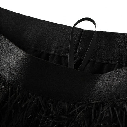 Women's Autumn And Winter Mid Length Skirt Feather Tassel Soft And Comfortable Wrap Hip Solid Color Commuting New Chic Skirt