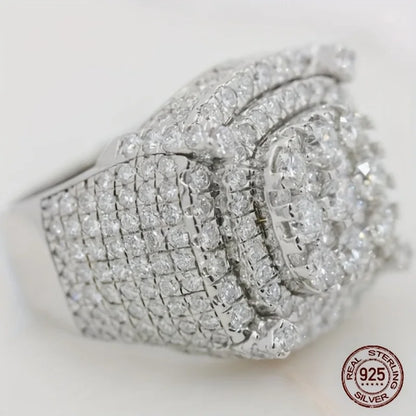3Ct Men's 925 Sterling Silver Cluster Engagement Ring Luxury Platinum Plated Square Icy Out Hip Hop Rock Rings Jewelry