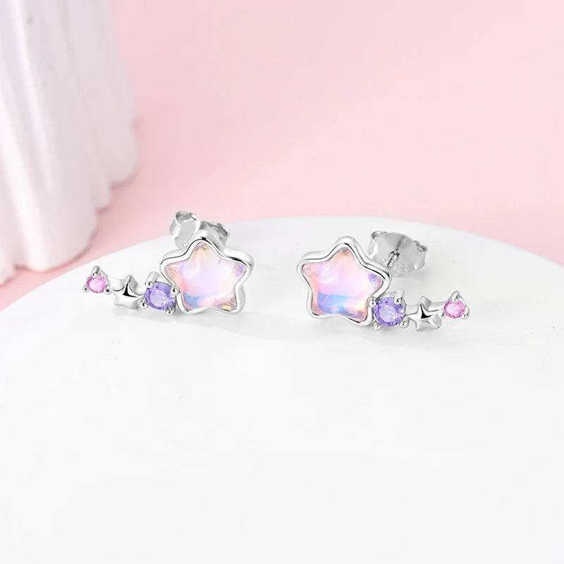 925 Sterling Silver Colorful Crystal Clover Hoop Earrings Stud Ear Wires For Women Wedding Engagement Girlfriend Birthday Gift