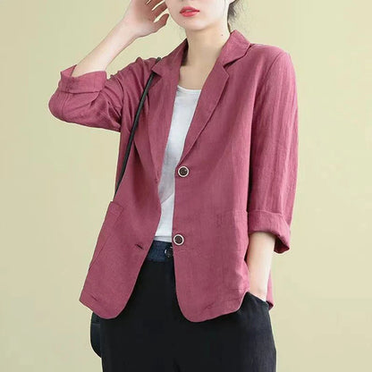 Spring Autumn Cotton Linen Loose Casual Blazers Female Long Sleeve Elegant Fashion Cardigan Suit Women's All-match Coat Jacket