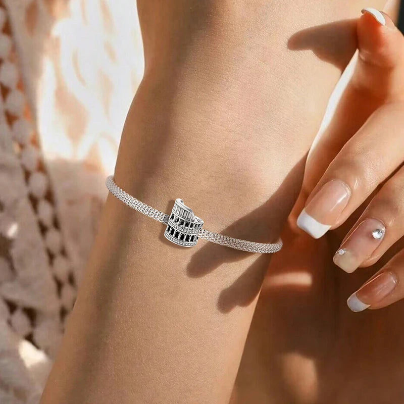 925 Sterling Silver Pink Luggage Rainbow Life Travel Charms Bead Diy Bracelet Bangle Making Gift Of High Quality Fine Jewelry