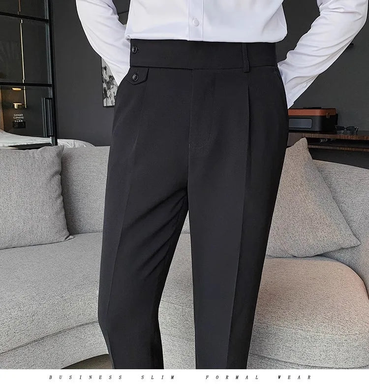 Korean Style Naples Suit Pants For Men Smart Casual High Waist Slim Fit Pencil Trousers Spring Summer Fashion Youth England Pant