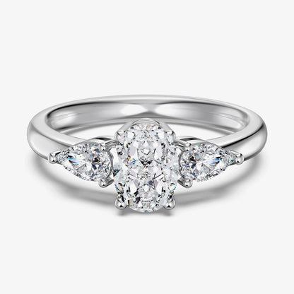 Genuine S925 Sterling Silver 8A Oval Zirconia Ring Teardrop Stones Layered Wedding Engagement Jewelry Gift for Women‌