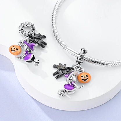 2025 New Halloween Charm Emit Light Bead 925 Sterling Silver Pumpkin Witch Skull Charm Fit Bracelet Pendant Women Jewelry Making