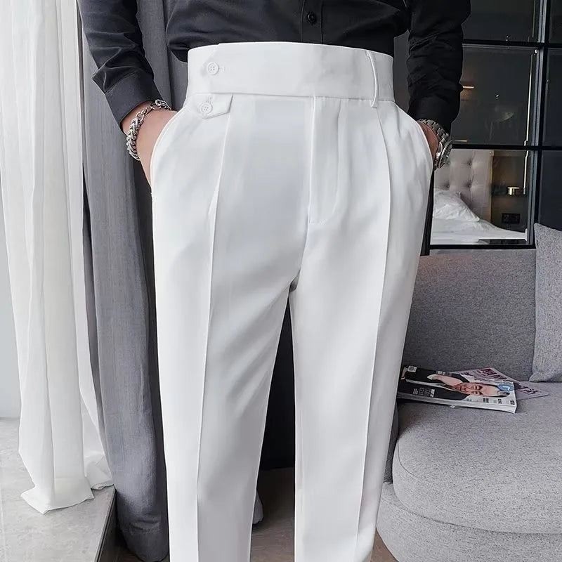 Korean Style Naples Suit Pants For Men Smart Casual High Waist Slim Fit Pencil Trousers Spring Summer Fashion Youth England Pant