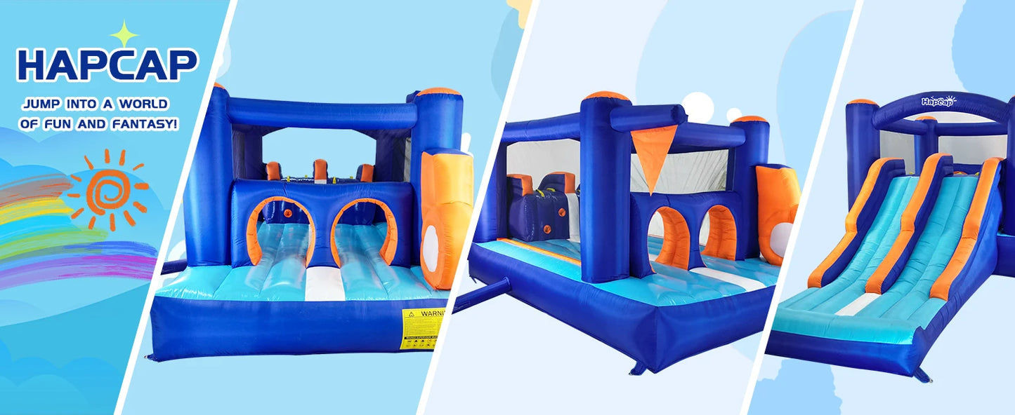 Inflatable Bounce House Obstacle Course for Kids - 2 Racing Slides, Spacious Jumping Area, Tunnels & Climbing Walls with Blower