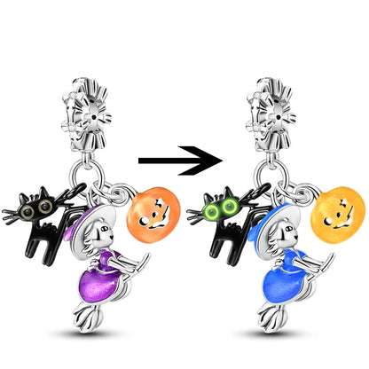 2025 New Halloween Charm Emit Light Bead 925 Sterling Silver Pumpkin Witch Skull Charm Fit Bracelet Pendant Women Jewelry Making