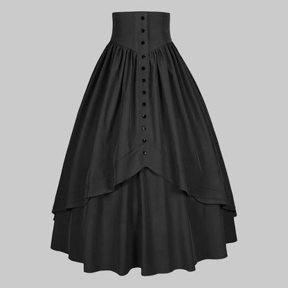 Women Vintage Maxi Skirt Medieval Retro High Waist A Line Victorian Long Skirt Steampunk Gothic Ruffled Hem Pleated Party Skirts