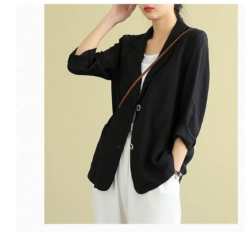 Spring Autumn Cotton Linen Loose Casual Blazers Female Long Sleeve Elegant Fashion Cardigan Suit Women's All-match Coat Jacket