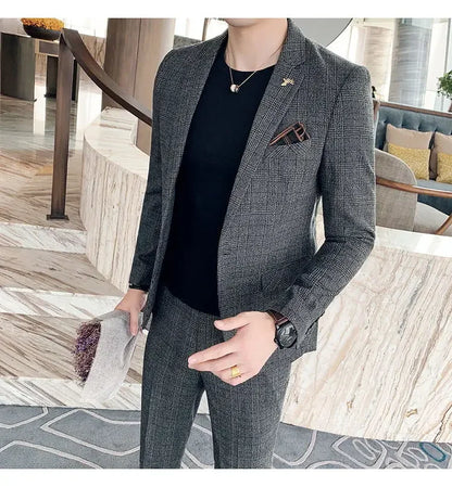 2025 Suit (Blazer+ Pants) Men's Fashion Hosts British Style Work Business Wedding Casual Art Style Elegant Gentleman Suit M-5XL
