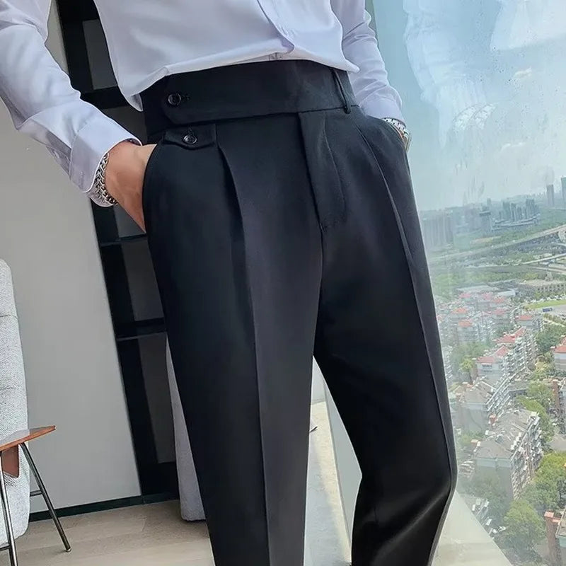 Korean Style Naples Suit Pants For Men Smart Casual High Waist Slim Fit Pencil Trousers Spring Summer Fashion Youth England Pant