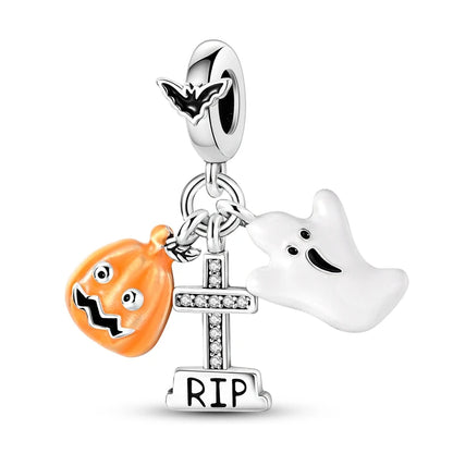 2025 New Halloween Charm Emit Light Bead 925 Sterling Silver Pumpkin Witch Skull Charm Fit Bracelet Pendant Women Jewelry Making