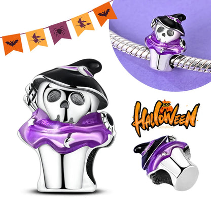 2025 New Halloween Charm Emit Light Bead 925 Sterling Silver Pumpkin Witch Skull Charm Fit Bracelet Pendant Women Jewelry Making