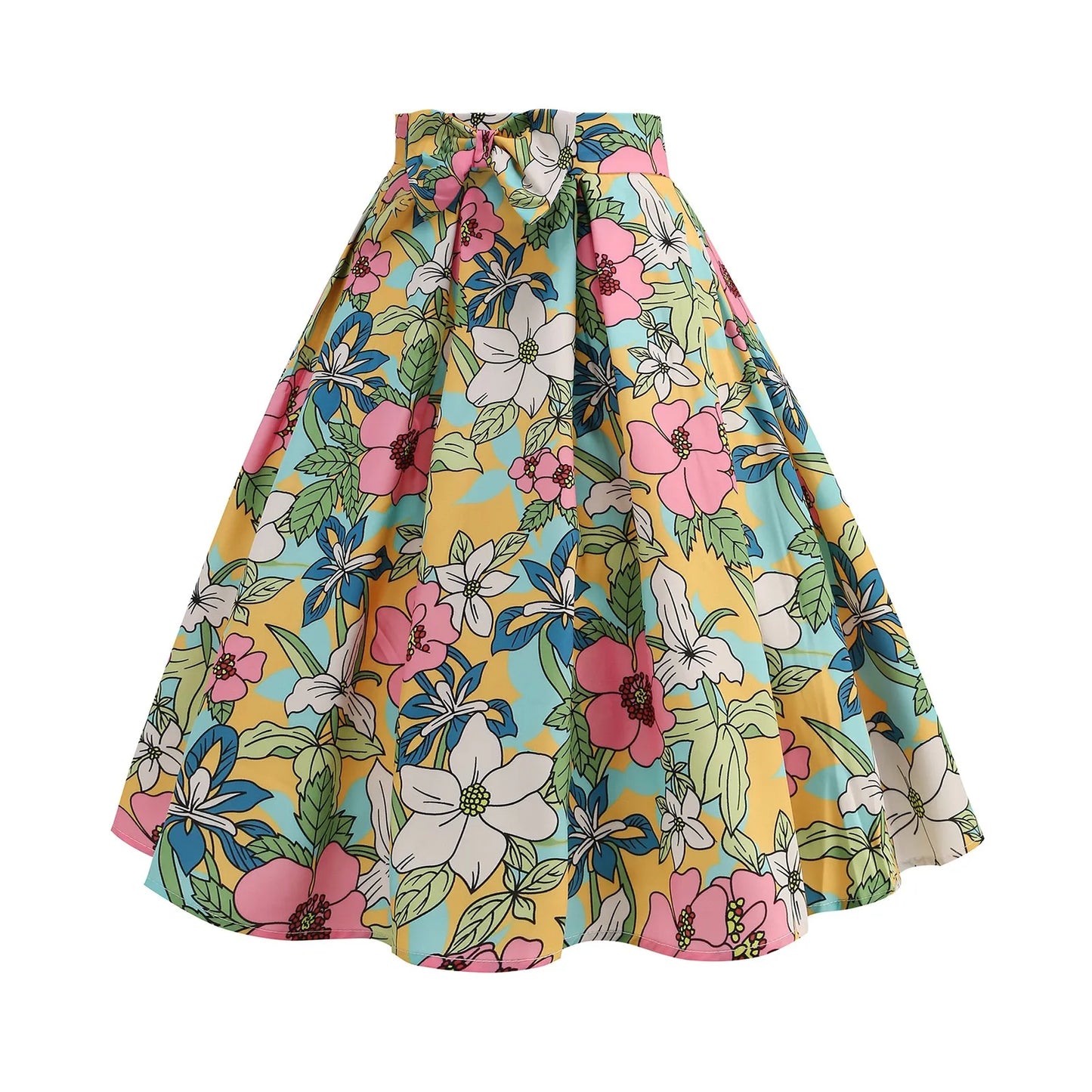 Sweet Skirt for Fashion Girl Vintage Printing High Waist Bow Beach Holiday Slim Fit Eleagnt Versatile Skirt With Ruffle Swing
