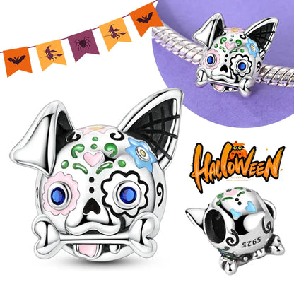 2025 New Halloween Charm Emit Light Bead 925 Sterling Silver Pumpkin Witch Skull Charm Fit Bracelet Pendant Women Jewelry Making