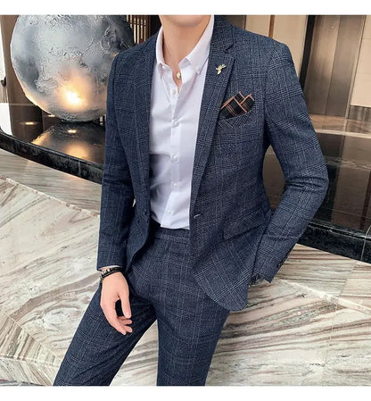 2025 Suit (Blazer+ Pants) Men's Fashion Hosts British Style Work Business Wedding Casual Art Style Elegant Gentleman Suit M-5XL