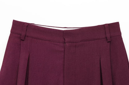 KONDALA Vintage Chic Office Lady Red Solid Women Suit Notched Single Button Pockets Blazer Straight Loose Pants Fashion 2025 Set