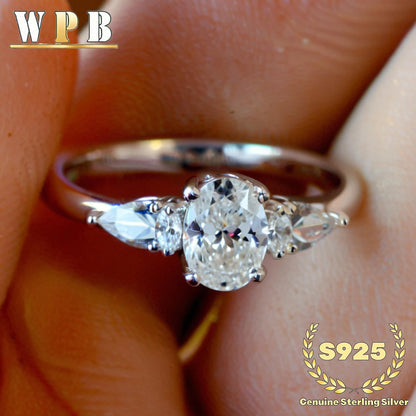 Genuine S925 Sterling Silver 8A Oval Zirconia Ring Teardrop Stones Layered Wedding Engagement Jewelry Gift for Women‌