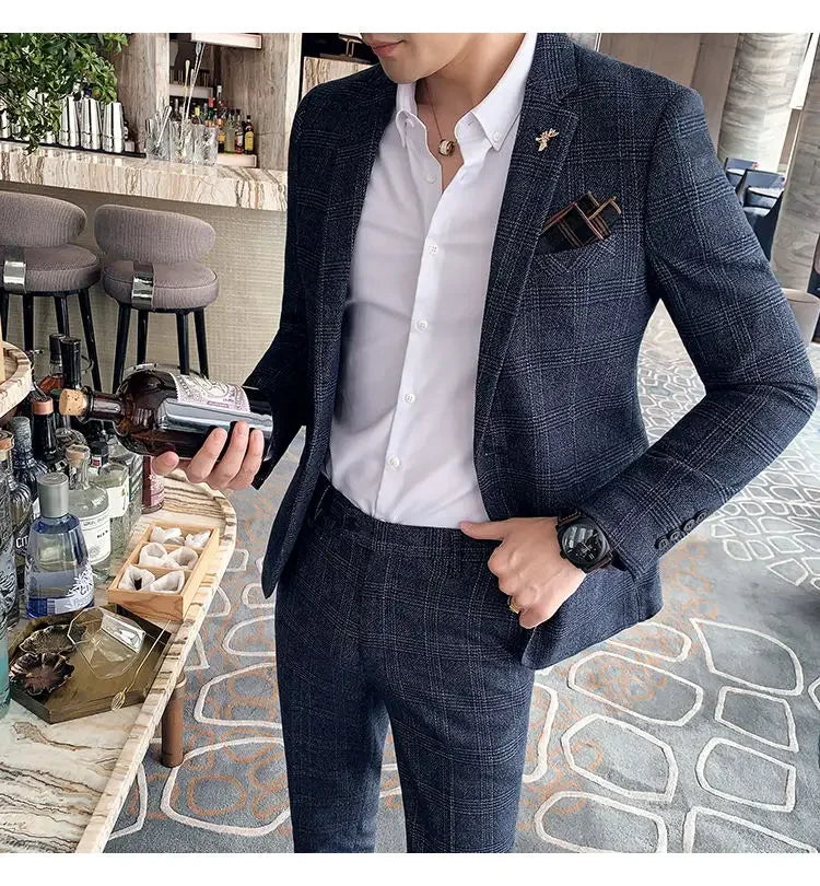 2025 Suit (Blazer+ Pants) Men's Fashion Hosts British Style Work Business Wedding Casual Art Style Elegant Gentleman Suit M-5XL