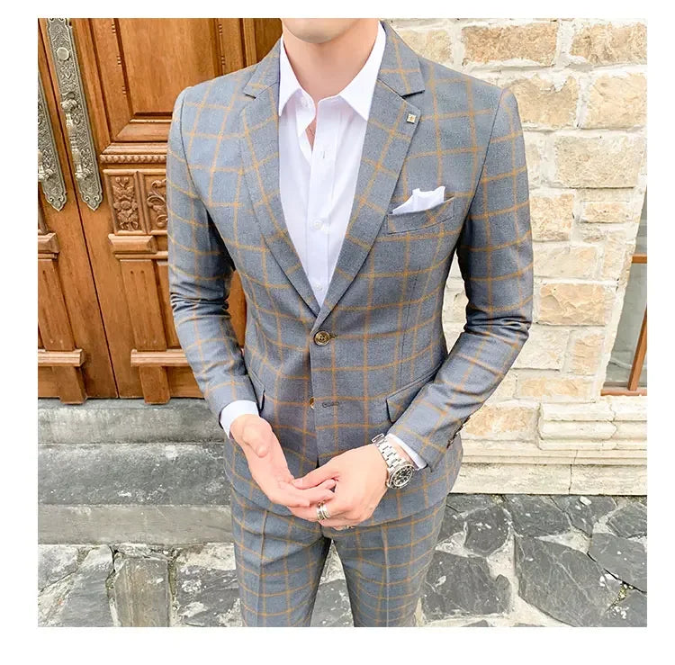 2025 Suit (Blazer+ Pants) Men's Fashion Hosts British Style Work Business Wedding Casual Art Style Elegant Gentleman Suit M-5XL