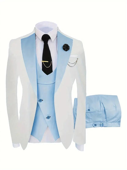 Fashion Men's Suits 3 Piece Groom Bestmen Slim Fit Wedding Prom Party Tuxedo Elegant Formal Events Dress Suit (Blazer+Vest+Pant)