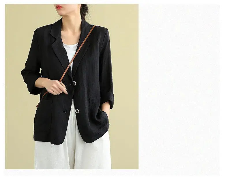 Spring Autumn Cotton Linen Loose Casual Blazers Female Long Sleeve Elegant Fashion Cardigan Suit Women's All-match Coat Jacket
