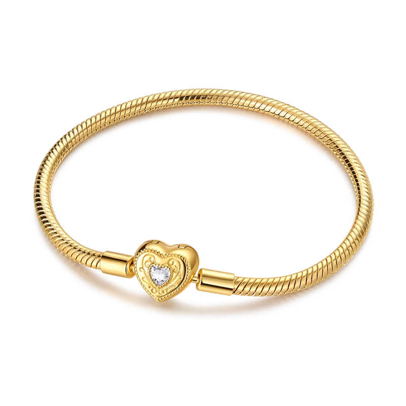 925 Sterling Silver Bracelets 17-20CM Original Golden Sparkling Heart Shaped Bracelet Fit DIY Charms Beads Fashion Women Jewelry