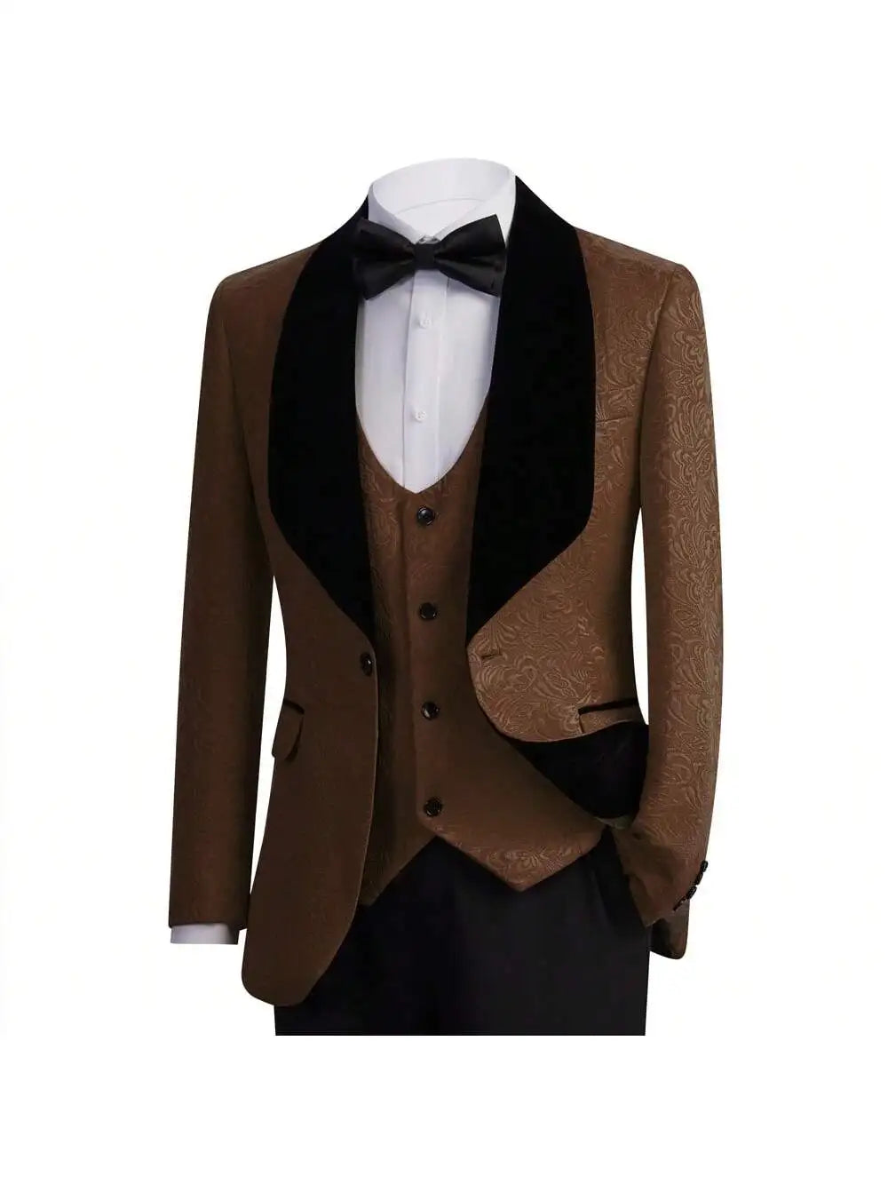 Mens 3 Piece Floral Tuxedo, Jacquard Slim Suit Set, Paisley Blazer Vest and Pants for Prom Wedding