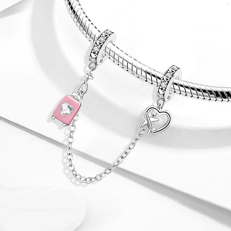 925 Sterling Silver Pink Luggage Rainbow Life Travel Charms Bead Diy Bracelet Bangle Making Gift Of High Quality Fine Jewelry